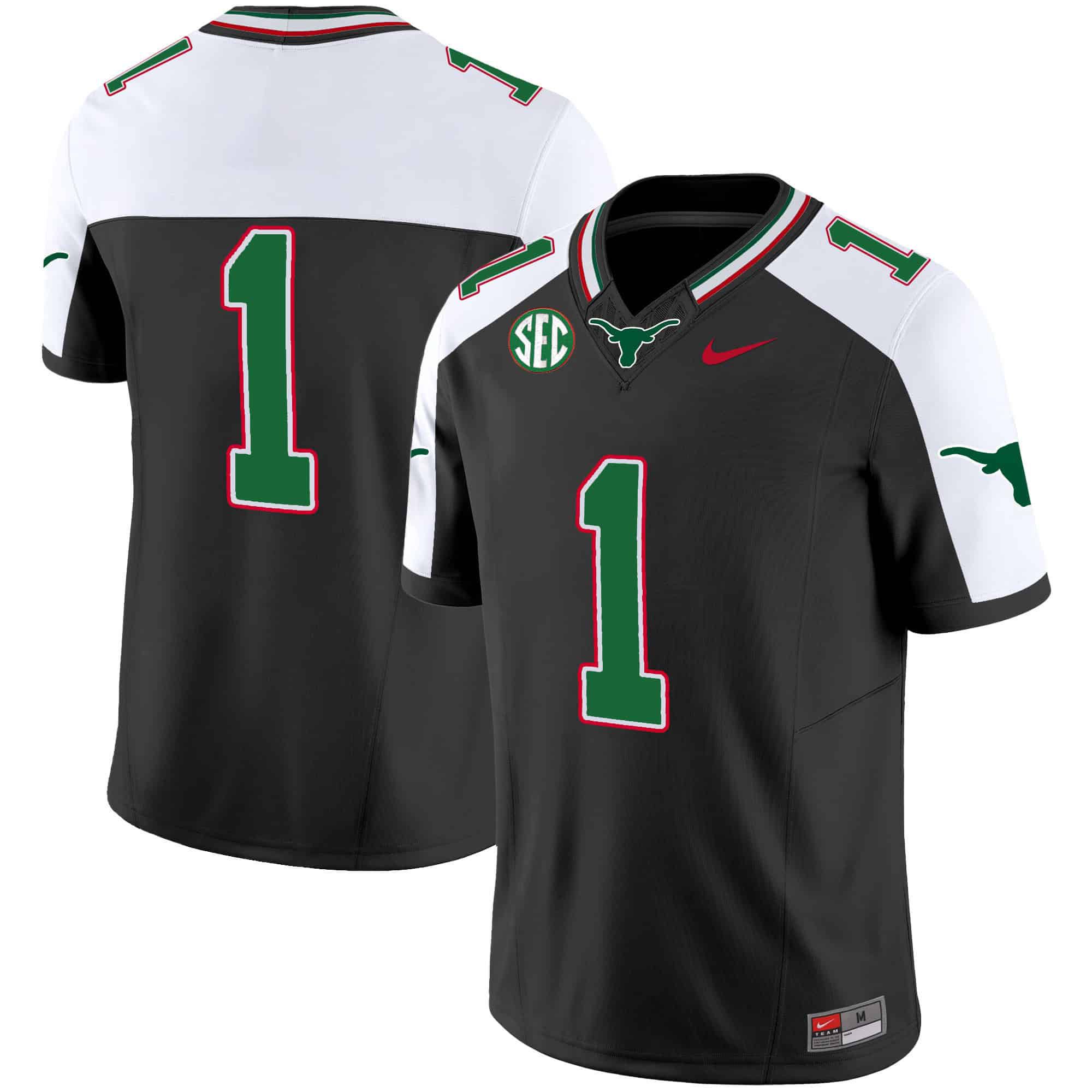 Men Texas Longhorns #1 No Name Black 2024 Nike Mexico SEC Patch Vapor NCAA Jersey style 1